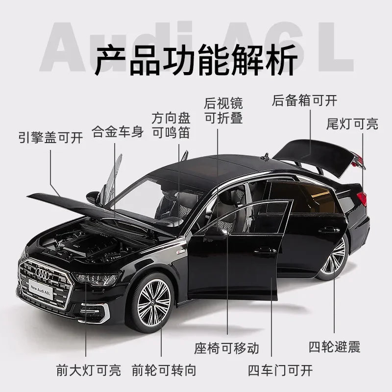 1:18 Audi A6L Large Alloy Metal Diecast Car Model Sound & Light Collect Ornaments Decorate Gift For Boyfriend Present Birthday
