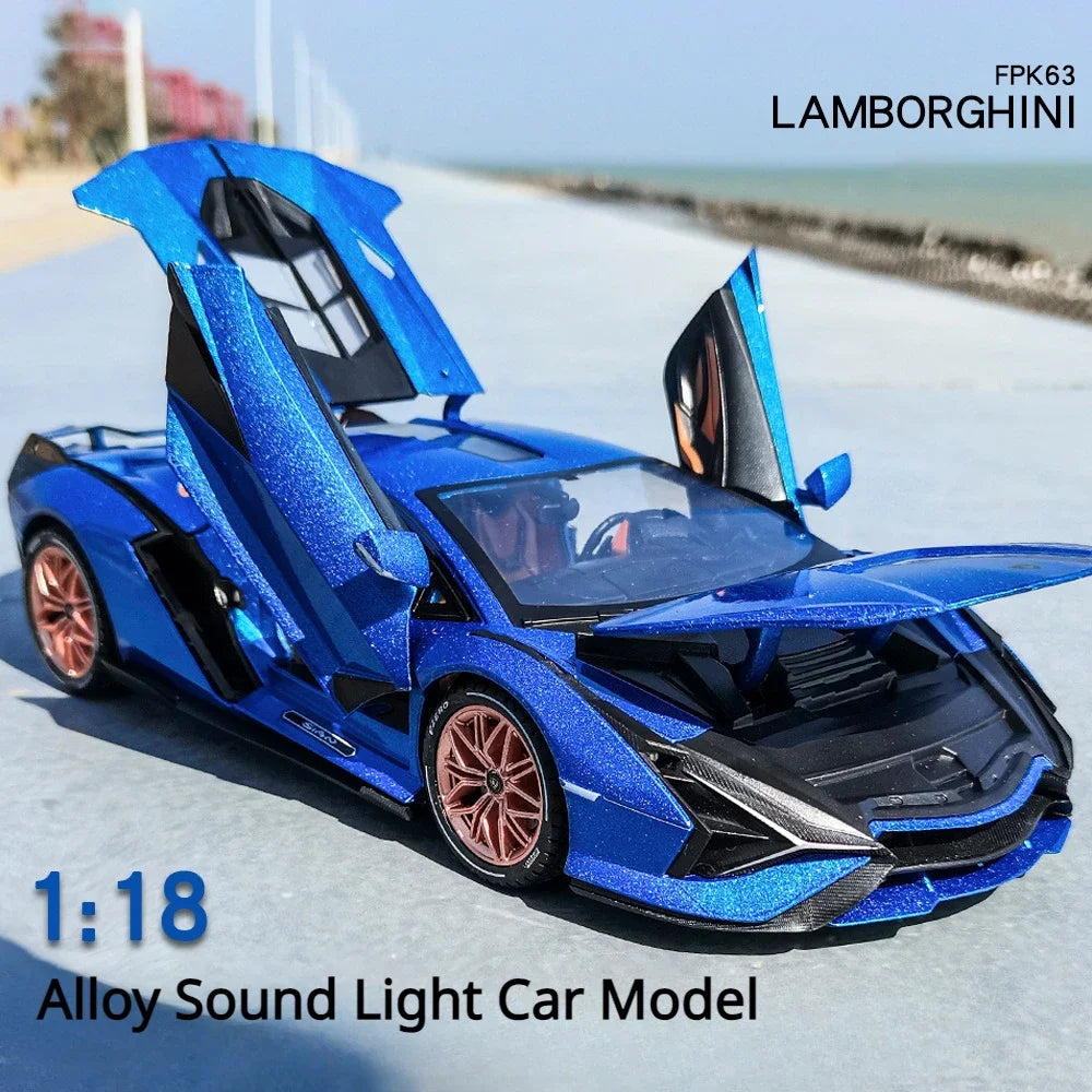 Large 1:18 Lamborghinis SIAN FKP37 Supercar Car Model DieCast Alloy Sound Light Toys Cars Diecast Toy Collectibles Kids Car