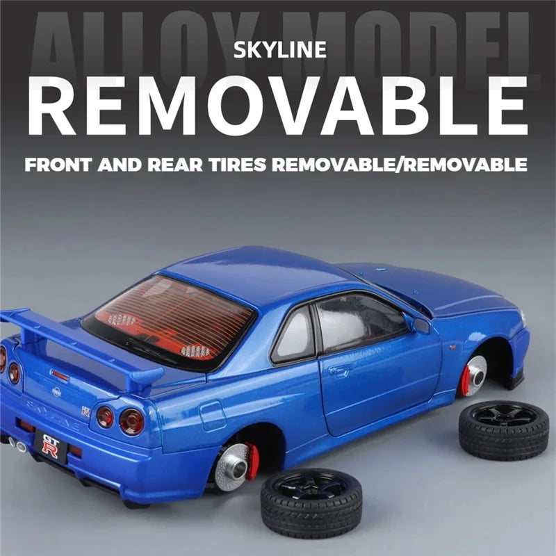 Large Size 1:18 Skyline Ares GTR GT-R R34 Alloy Sports Car Model Diecasts Metal Racing Car Vehicles Model Sound Light Kids Gifts