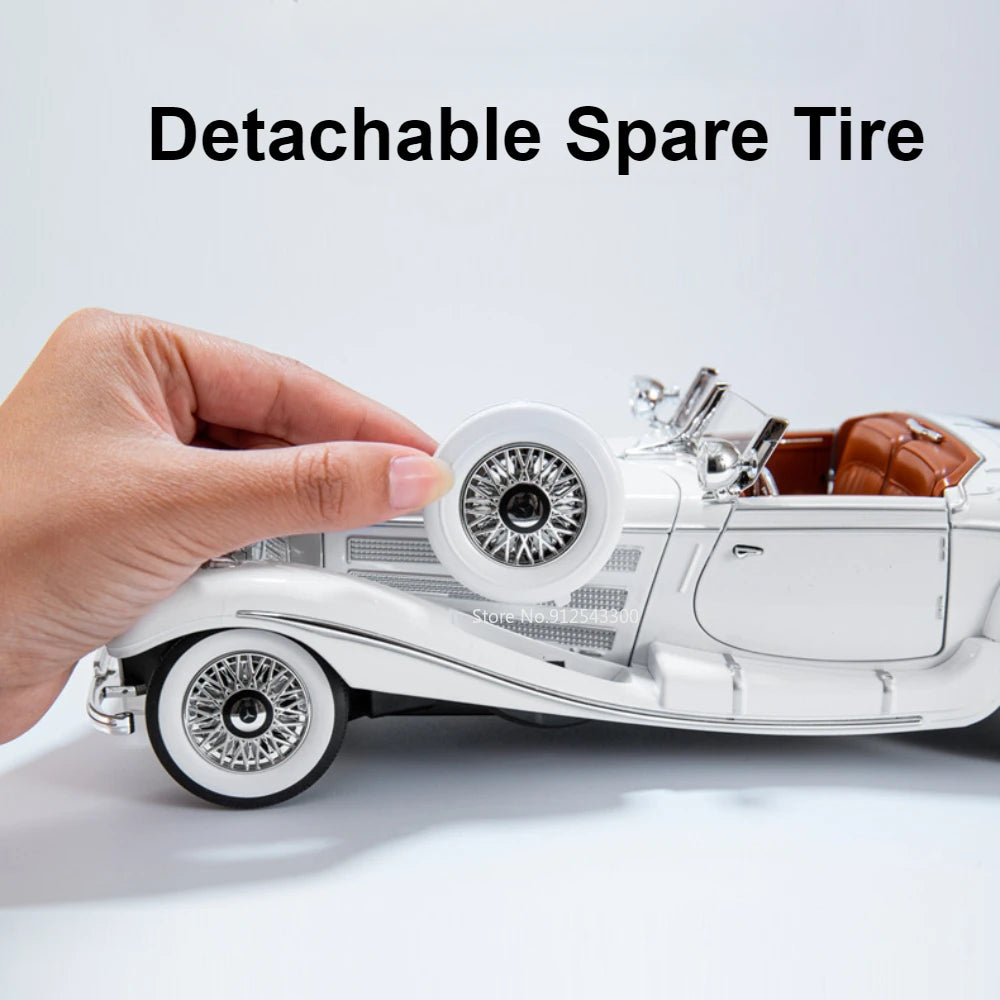 Large Scale 1:18 Benz 500K Classic Car Model Toy Shock Absorption Music Light Doors Opened Retro Vehicle Models Ornaments Gifts