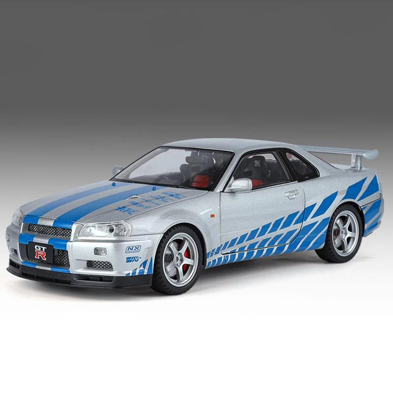 Large Size 1:18 Skyline Ares GTR GT-R R34 Alloy Sports Car Model Diecasts Metal Racing Car Vehicles Model Sound Light Kids Gifts
