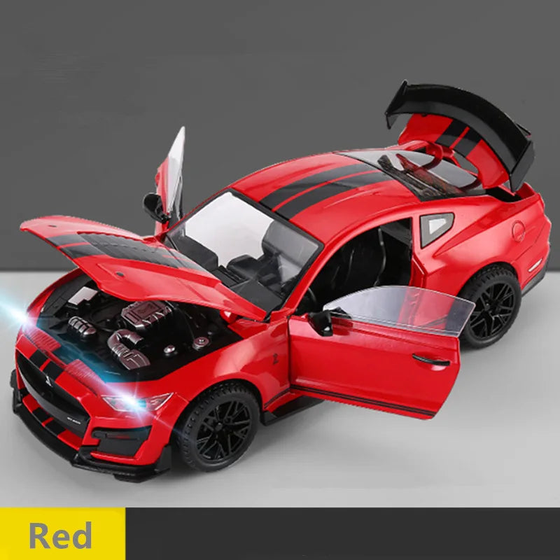 1/18 Ford Mustang Shelby GT500 Alloy Sports Car Model Diecast Metal Racing Car Vehicles Model Sound and Light Childrens Toy Gift