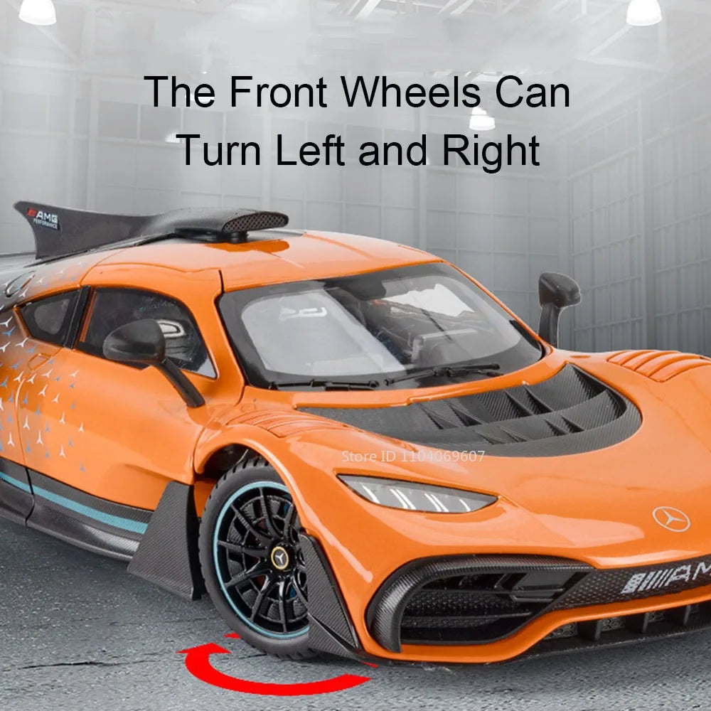 1:18 Model Toy AMG ONE GT-R Miniature Sports Cars Alloy Diecast Sound Light Doors Opened Pull Back Simulation Supercars Gifts