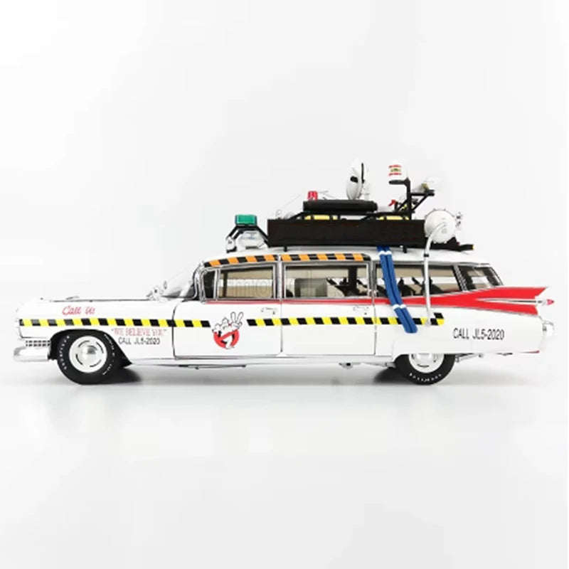 Diecast Alloy 1/18 Scale ECTO 1A Simulation Car Model Metal Die-Cast & Toy Adult Fans Collection Souvenir Gifts Decration