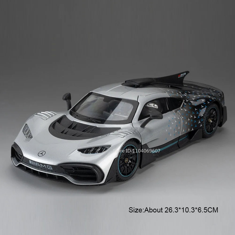 1:18 Model Toy AMG ONE GT-R Miniature Sports Cars Alloy Diecast Sound Light Doors Opened Pull Back Simulation Supercars Gifts