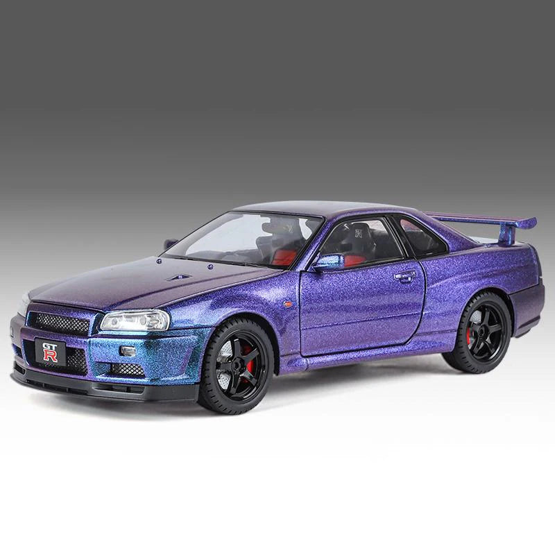 Large Size 1:18 Skyline Ares GTR GT-R R34 Alloy Sports Car Model Diecasts Metal Racing Car Vehicles Model Sound Light Kids Gifts