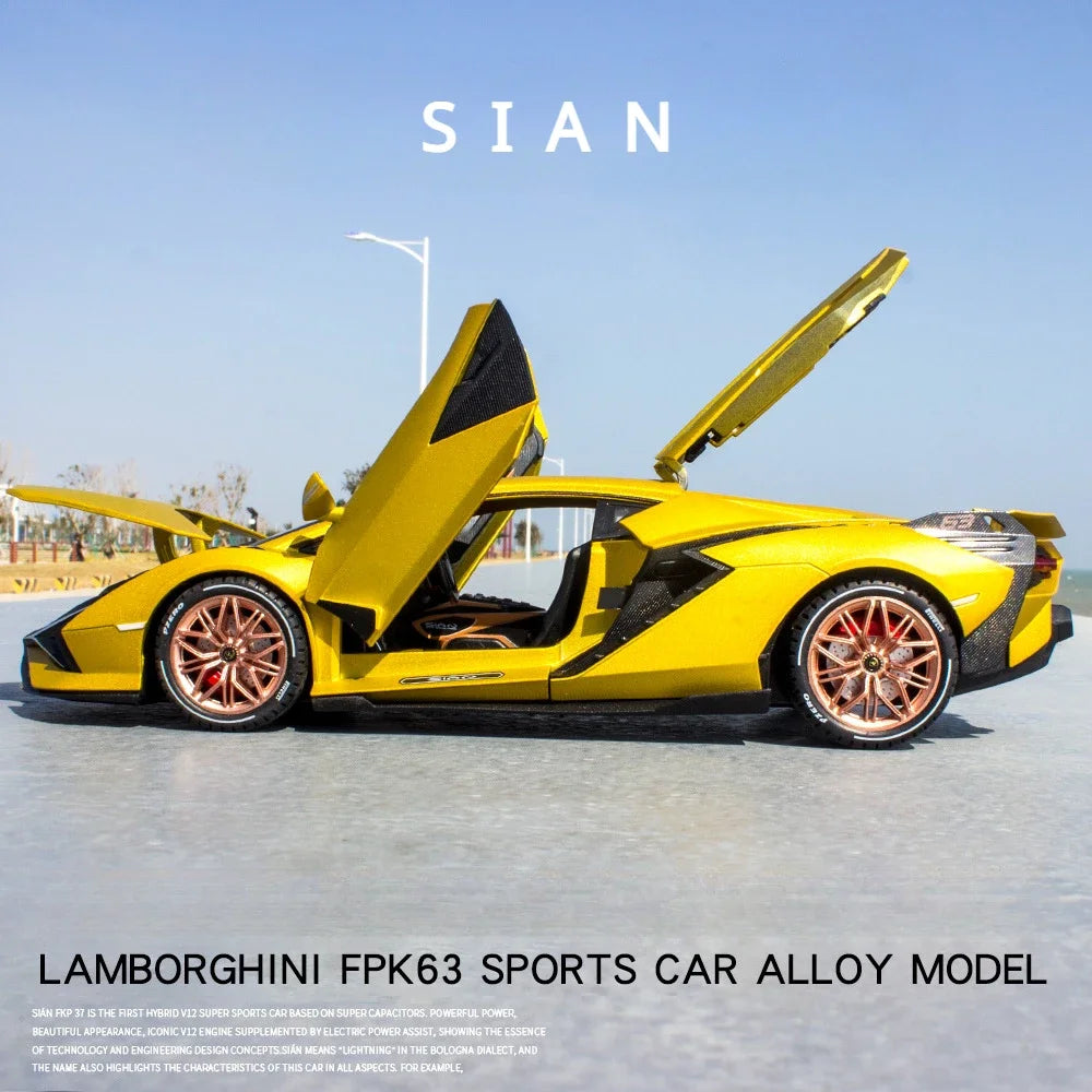 Large 1:18 Lamborghinis SIAN FKP37 Supercar Car Model DieCast Alloy Sound Light Toys Cars Diecast Toy Collectibles Kids Car