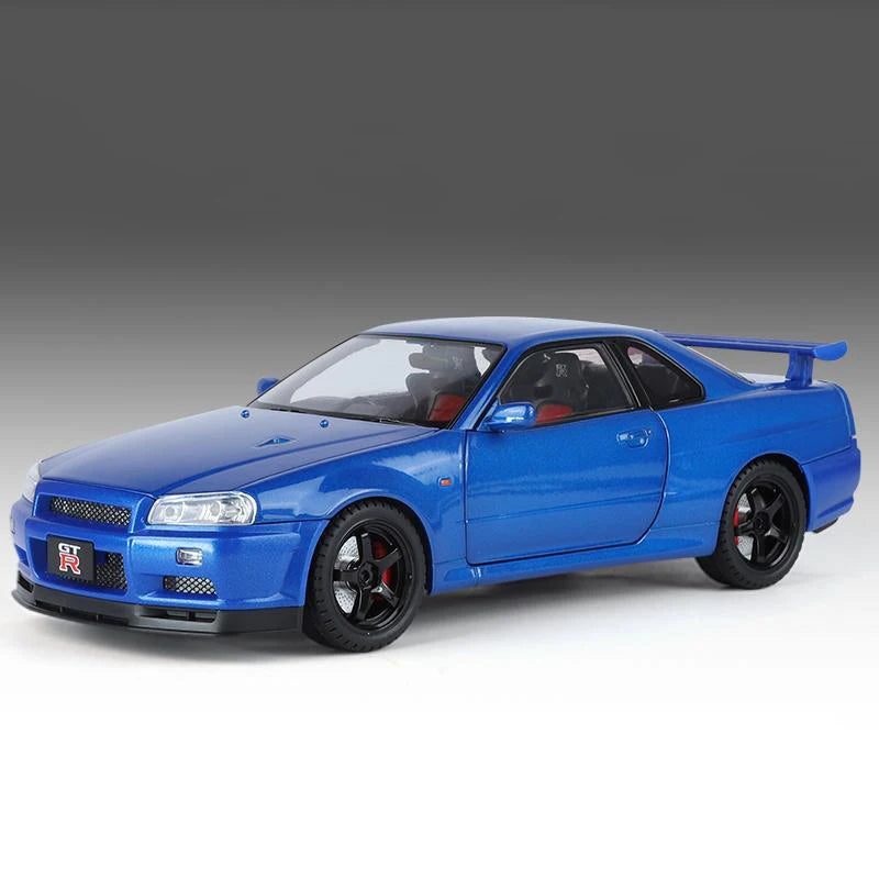 Large Size 1:18 Skyline Ares GTR GT-R R34 Alloy Sports Car Model Diecasts Metal Racing Car Vehicles Model Sound Light Kids Gifts