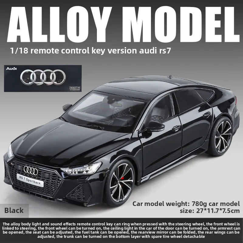 Diecast 1:18 AUDI RS7 Sportback Alloy Car Model with Key Collection Miniature Voiture Sound Light Home Decor Car Gift Man Boy
