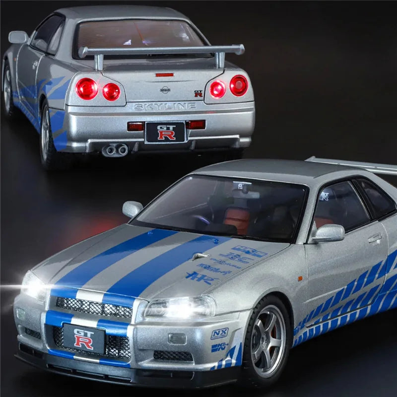 Large Size 1:18 Skyline Ares GTR GT-R R34 Alloy Sports Car Model Diecasts Metal Racing Car Vehicles Model Sound Light Kids Gifts