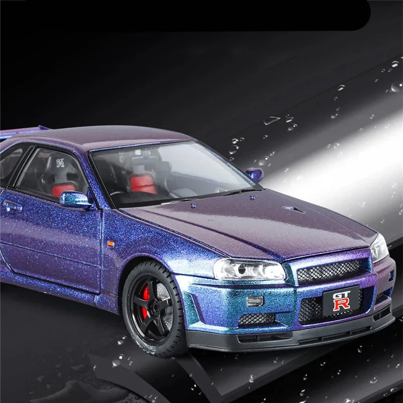 Large Size 1:18 Skyline Ares GTR GT-R R34 Alloy Sports Car Model Diecasts Metal Racing Car Vehicles Model Sound Light Kids Gifts