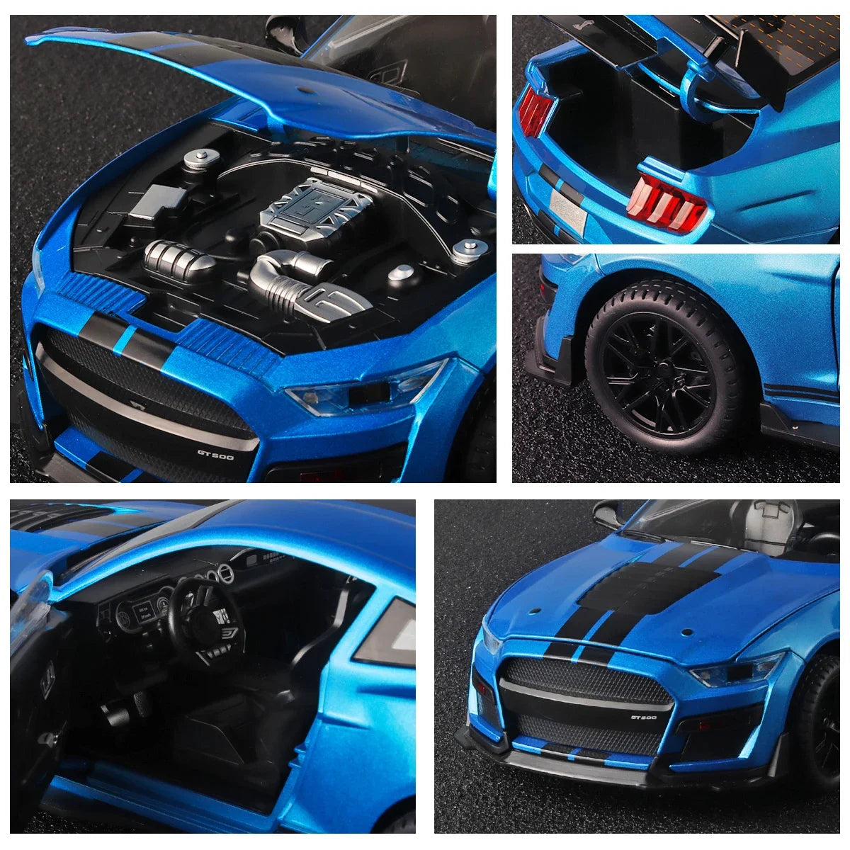 Large 1:18 Ford Mustang GT500 Miniatures Alloy Diecast Metal Vehicle Model Desk Desktop Collection Decorative Hobby Ornaments