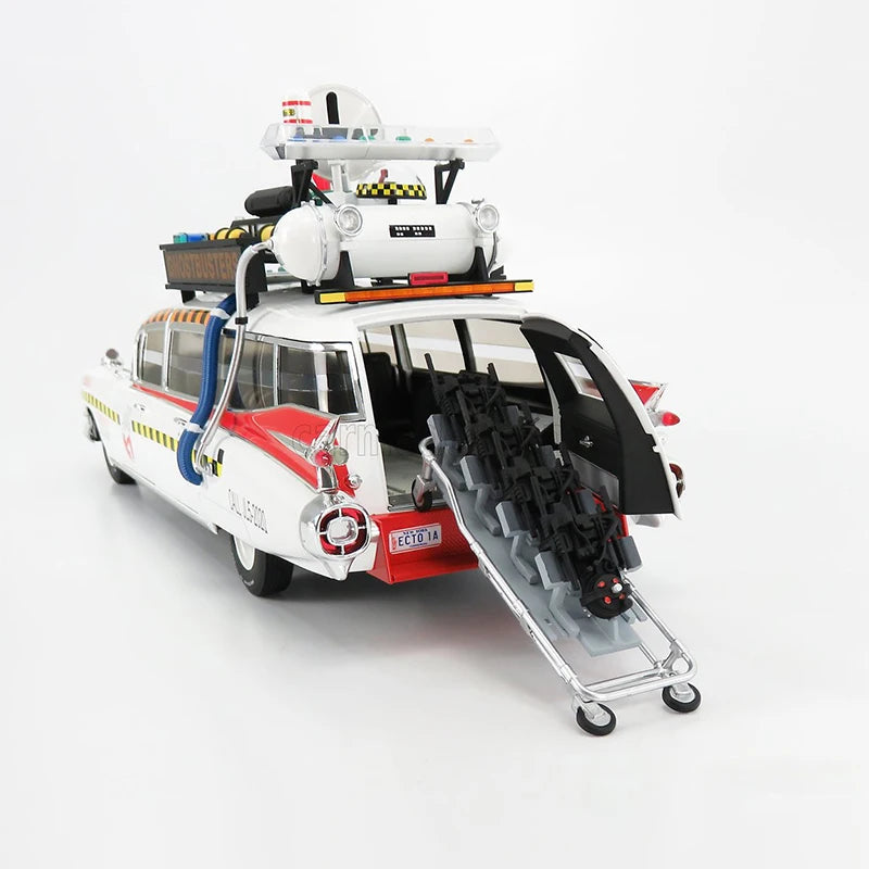 Diecast Alloy 1/18 Scale ECTO 1A Simulation Car Model Metal Die-Cast & Toy Adult Fans Collection Souvenir Gifts Decration