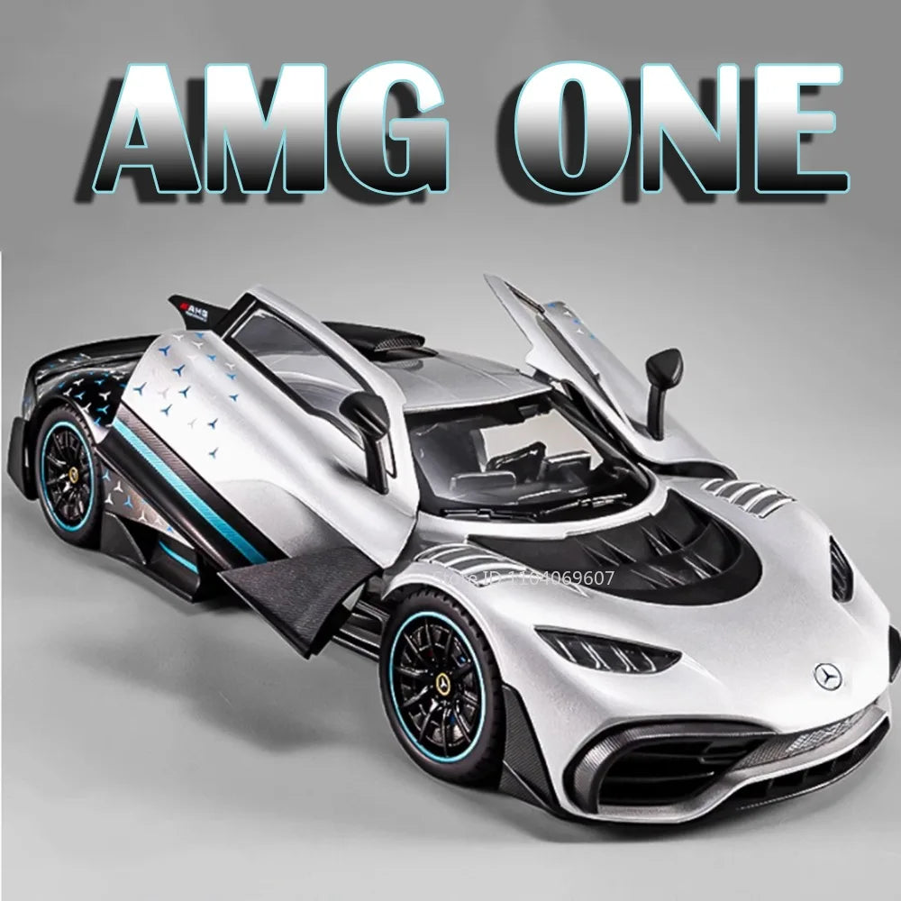 1:18 Model Toy AMG ONE GT-R Miniature Sports Cars Alloy Diecast Sound Light Doors Opened Pull Back Simulation Supercars Gifts