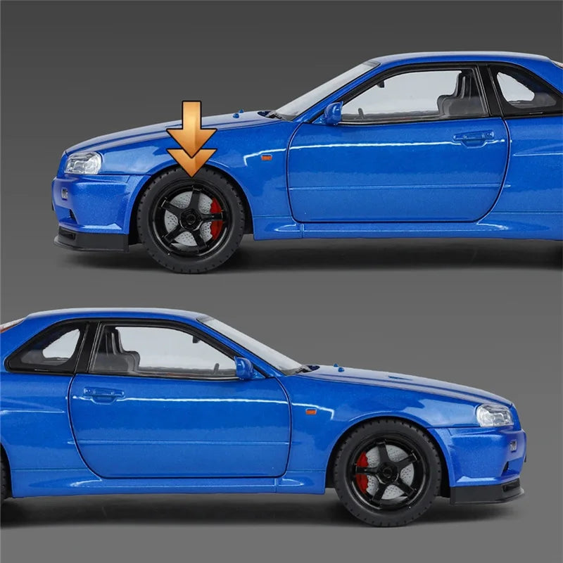 Large Size 1:18 Skyline Ares GTR GT-R R34 Alloy Sports Car Model Diecasts Metal Racing Car Vehicles Model Sound Light Kids Gifts