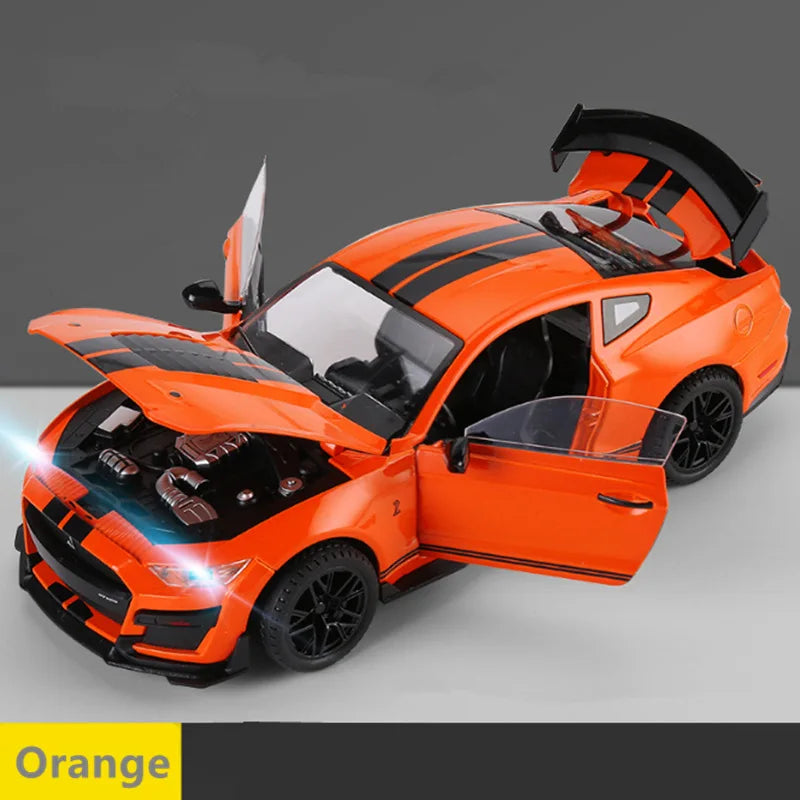 1/18 Ford Mustang Shelby GT500 Alloy Sports Car Model Diecast Metal Racing Car Vehicles Model Sound and Light Childrens Toy Gift
