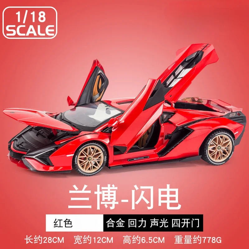 Large 1:18 Lamborghinis SIAN FKP37 Supercar Car Model DieCast Alloy Sound Light Toys Cars Diecast Toy Collectibles Kids Car