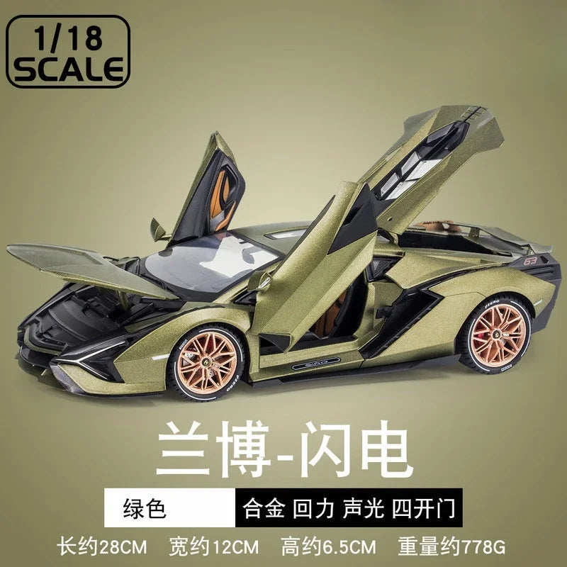 Large 1:18 Lamborghinis SIAN FKP37 Supercar Car Model DieCast Alloy Sound Light Toys Cars Diecast Toy Collectibles Kids Car