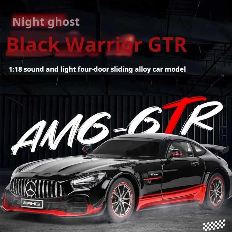 Large 1:18 Scale AMG GTR Alloy Model Car Metal Diecast Vehicle Collect Sound Light Kid Toy Boy Gift Decoration Ornament One Pie