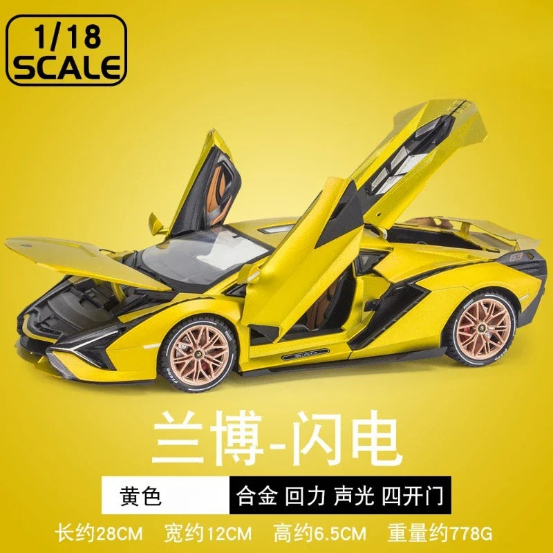 Large 1:18 Lamborghinis SIAN FKP37 Supercar Car Model DieCast Alloy Sound Light Toys Cars Diecast Toy Collectibles Kids Car