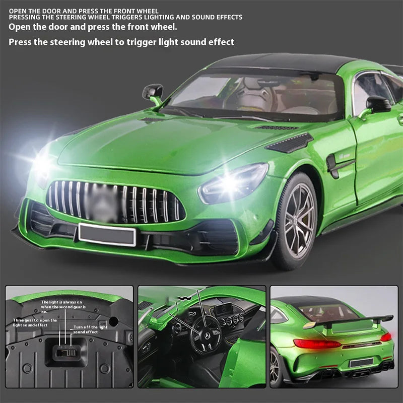 1:18 cool alloy sports car model, simulated interior details, cool lighting and sound effects, exquisite desktop ornaments
