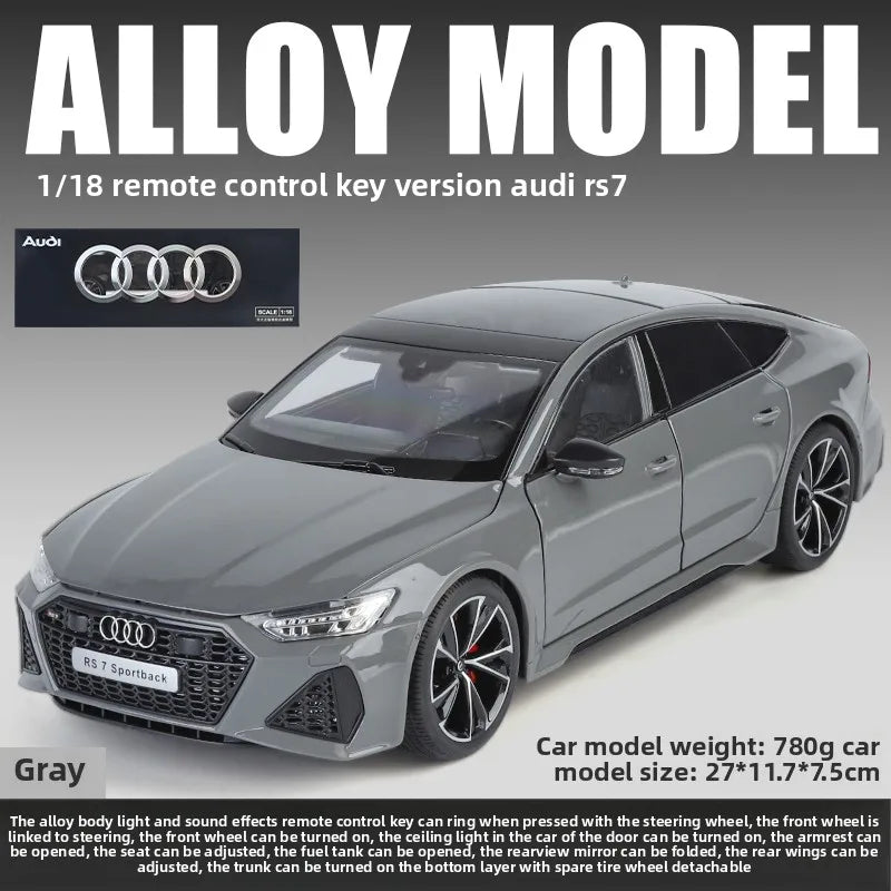 Diecast 1:18 AUDI RS7 Sportback Alloy Car Model with Key Collection Miniature Voiture Sound Light Home Decor Car Gift Man Boy
