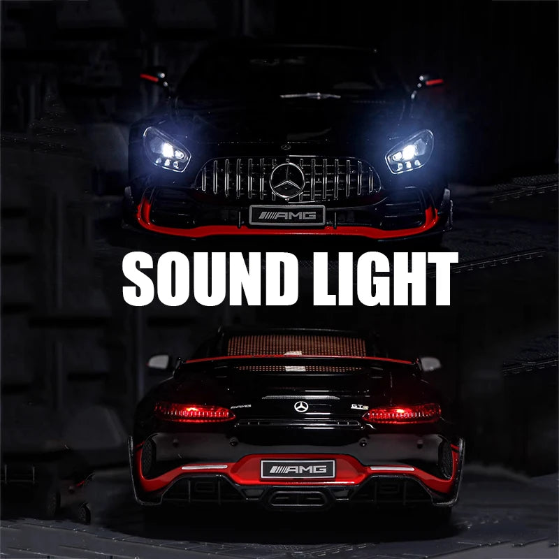 Large 1:18 Scale AMG GTR Alloy Model Car Metal Diecast Vehicle Collect Sound Light Kid Toy Boy Gift Decoration Ornament One Pie