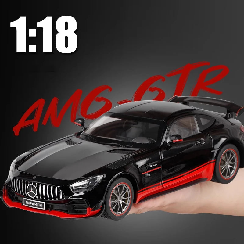 Large 1:18 Scale AMG GTR Alloy Model Car Metal Diecast Vehicle Collect Sound Light Kid Toy Boy Gift Decoration Ornament One Pie