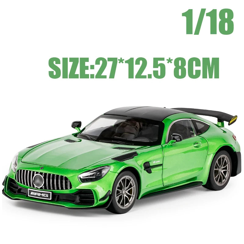 Large 1:18 Scale AMG GTR Alloy Model Car Metal Diecast Vehicle Collect Sound Light Kid Toy Boy Gift Decoration Ornament One Pie