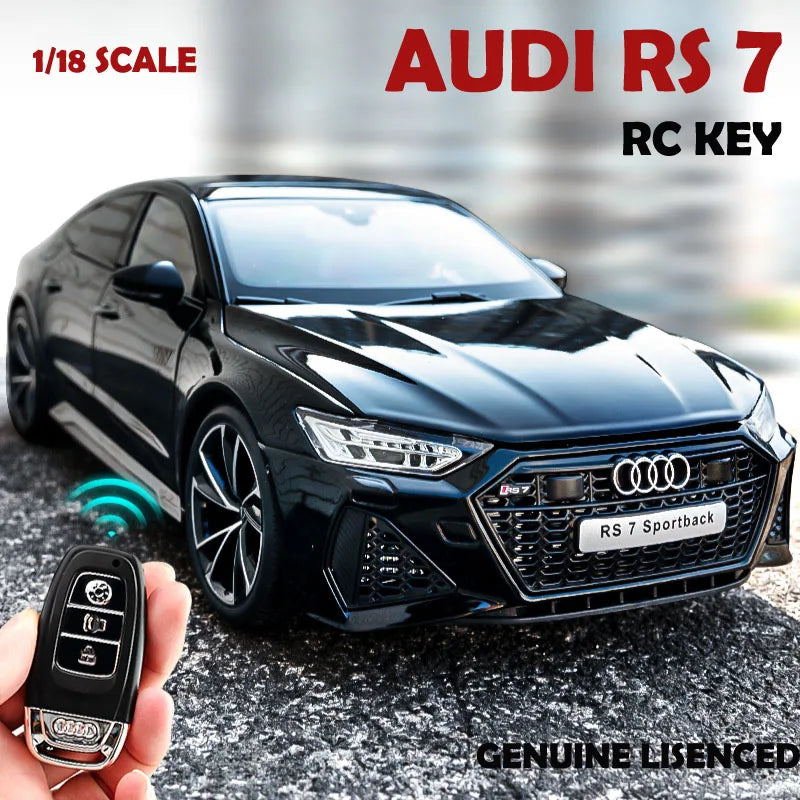 Diecast 1:18 AUDI RS7 Sportback Alloy Car Model with Key Collection Miniature Voiture Sound Light Home Decor Car Gift Man Boy