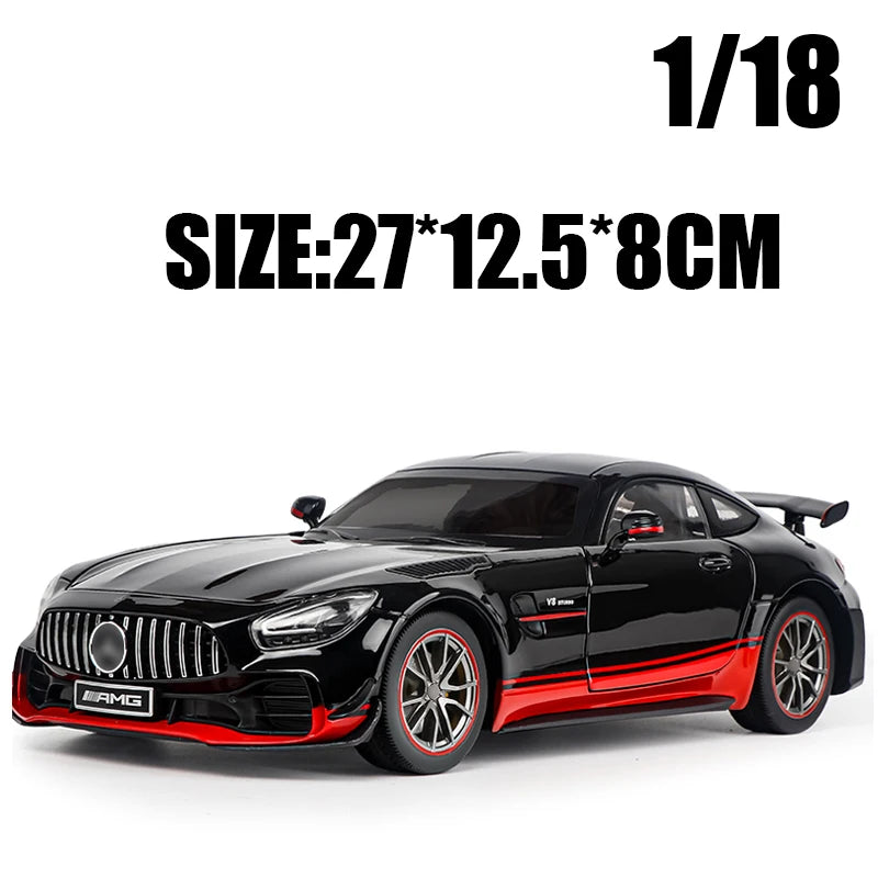 Large 1:18 Scale AMG GTR Alloy Model Car Metal Diecast Vehicle Collect Sound Light Kid Toy Boy Gift Decoration Ornament One Pie