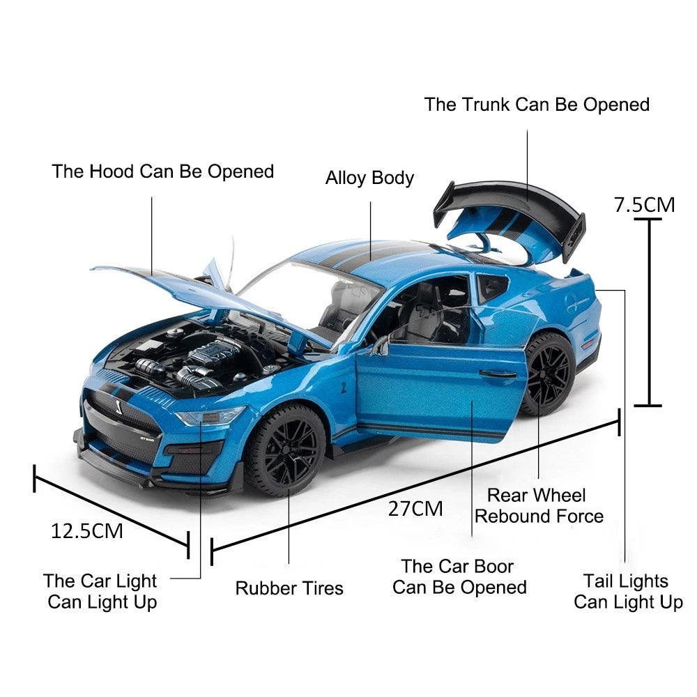 1:18 Ford Mustang Shelby GT500 Alloy Sports Car Model Diecasts Metal Toy Car Model Sound Light Collection Kids Gifts