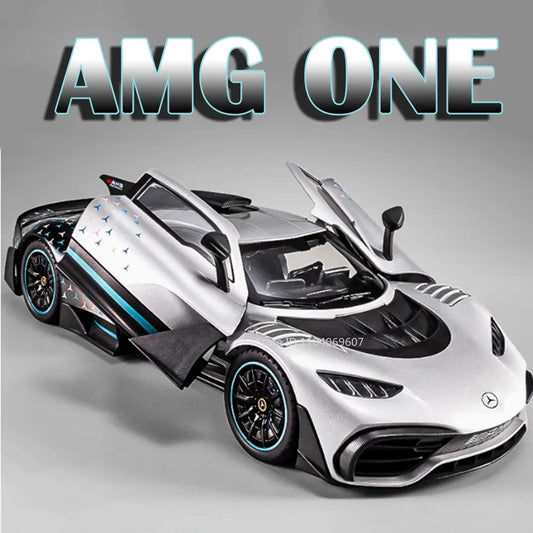 1:18 Model Toy AMG ONE GT-R Miniature Sports Cars Alloy Diecast Sound Light Doors Opened Pull Back Simulation Supercars Gifts