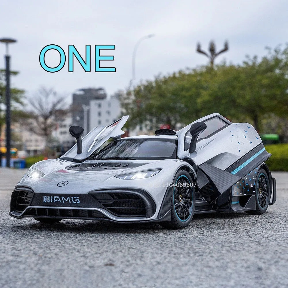 1:18 Model Toy AMG ONE GT-R Miniature Sports Cars Alloy Diecast Sound Light Doors Opened Pull Back Simulation Supercars Gifts