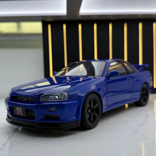 Large Size 1:18 Skyline Ares GTR GT-R R34 Alloy Sports Car Model Diecasts Metal Racing Car Vehicles Model Sound Light Kids Gifts